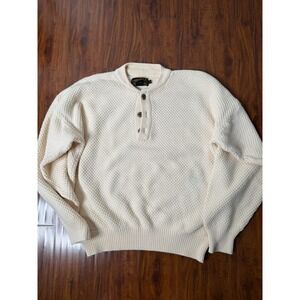 Vintage Eddie Bauer Sweater Mens XL Cream Cotton Knit Henley Oversized Fisherman